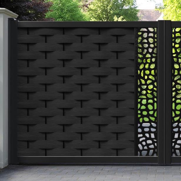 Ripple Pebble Straight Top Driveway Gate - Black - Middle Screen