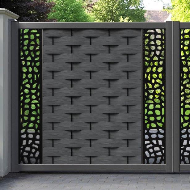 Ripple Pebble Straight Top Driveway Gate - Dark Grey - Middle & End Screen