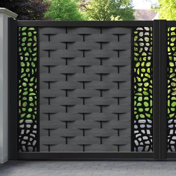 Ripple Pebble Straight Top Driveway Gate - Dark Grey - Middle & End Screen