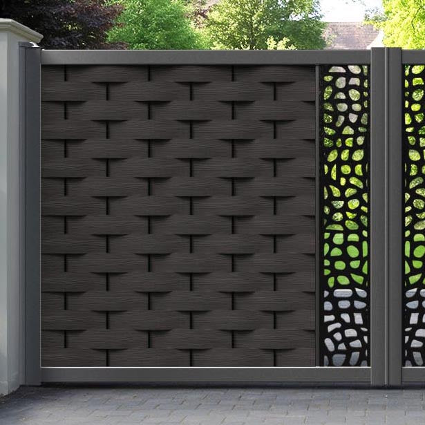 Ripple Pebble Straight Top Driveway Gate - Dark Oak - Middle Screen