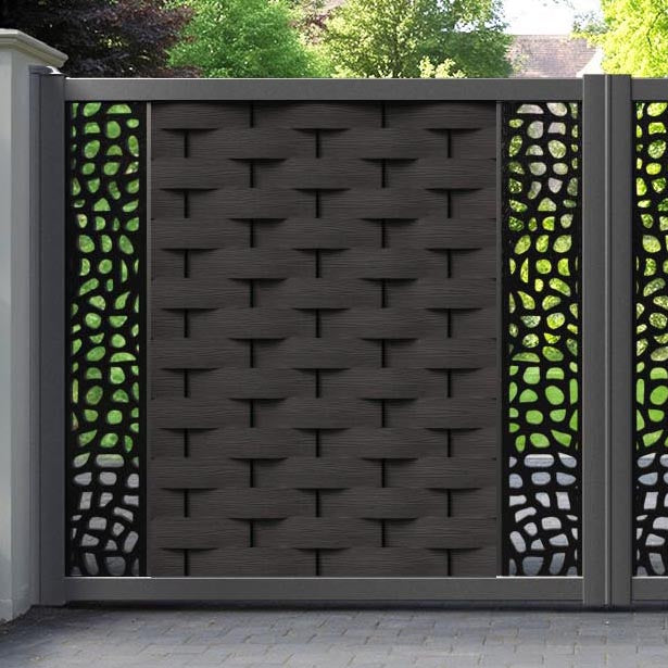 Ripple Pebble Straight Top Driveway Gate - Dark Oak - Middle & End Screen