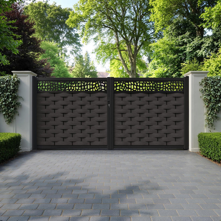 Ripple Pebble Straight Top Driveway Gate - Dark Oak - Top Screen