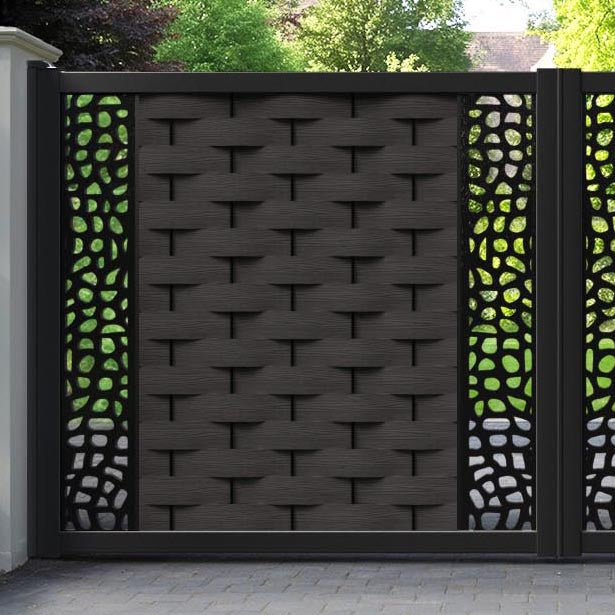 Ripple Pebble Straight Top Driveway Gate - Dark Oak - Middle & End Screen