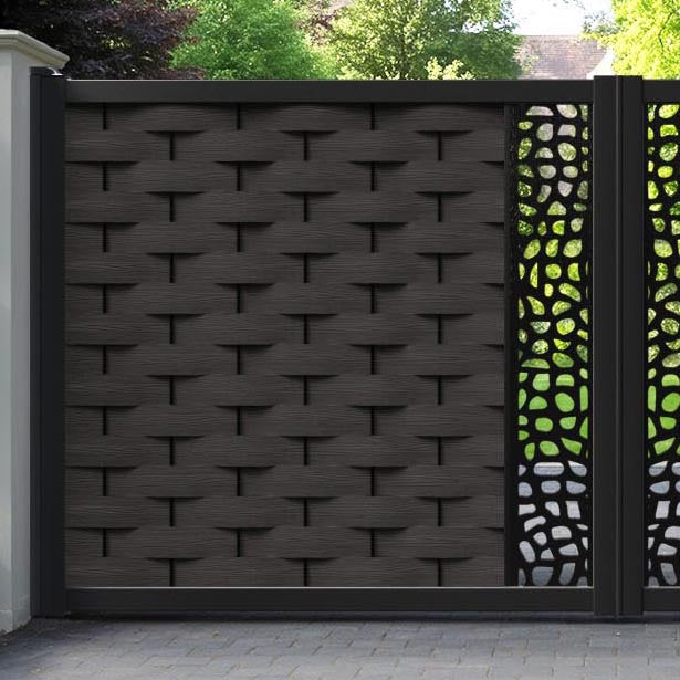Ripple Pebble Straight Top Driveway Gate - Dark Oak - Middle Screen