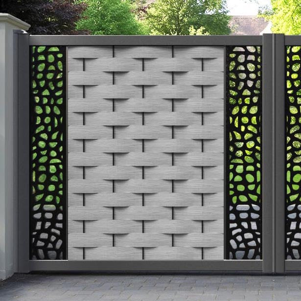 Ripple Pebble Straight Top Driveway Gate - Light Grey - Middle & End Screen