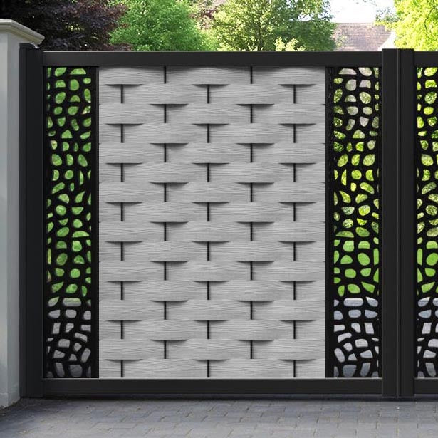 Ripple Pebble Straight Top Driveway Gate - Light Grey - Middle & End Screen