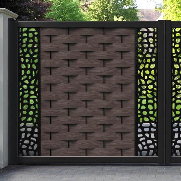 Ripple Pebble Straight Top Driveway Gate - Mid Brown - Middle & End Screen