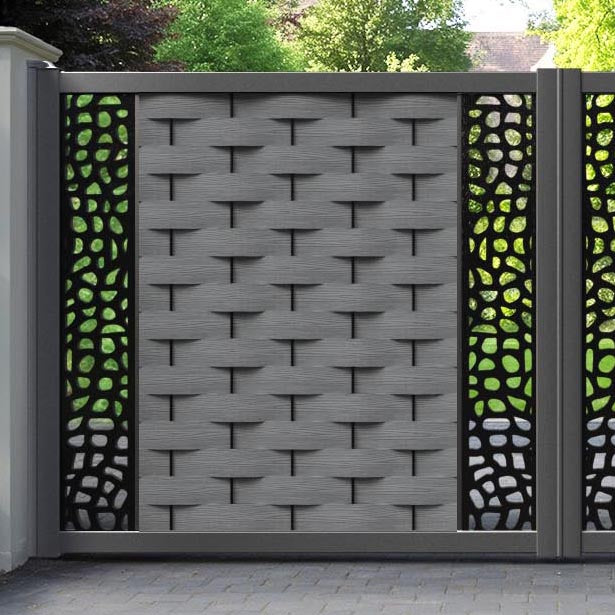 Ripple Pebble Straight Top Driveway Gate - Mid Grey - Middle & End Screen