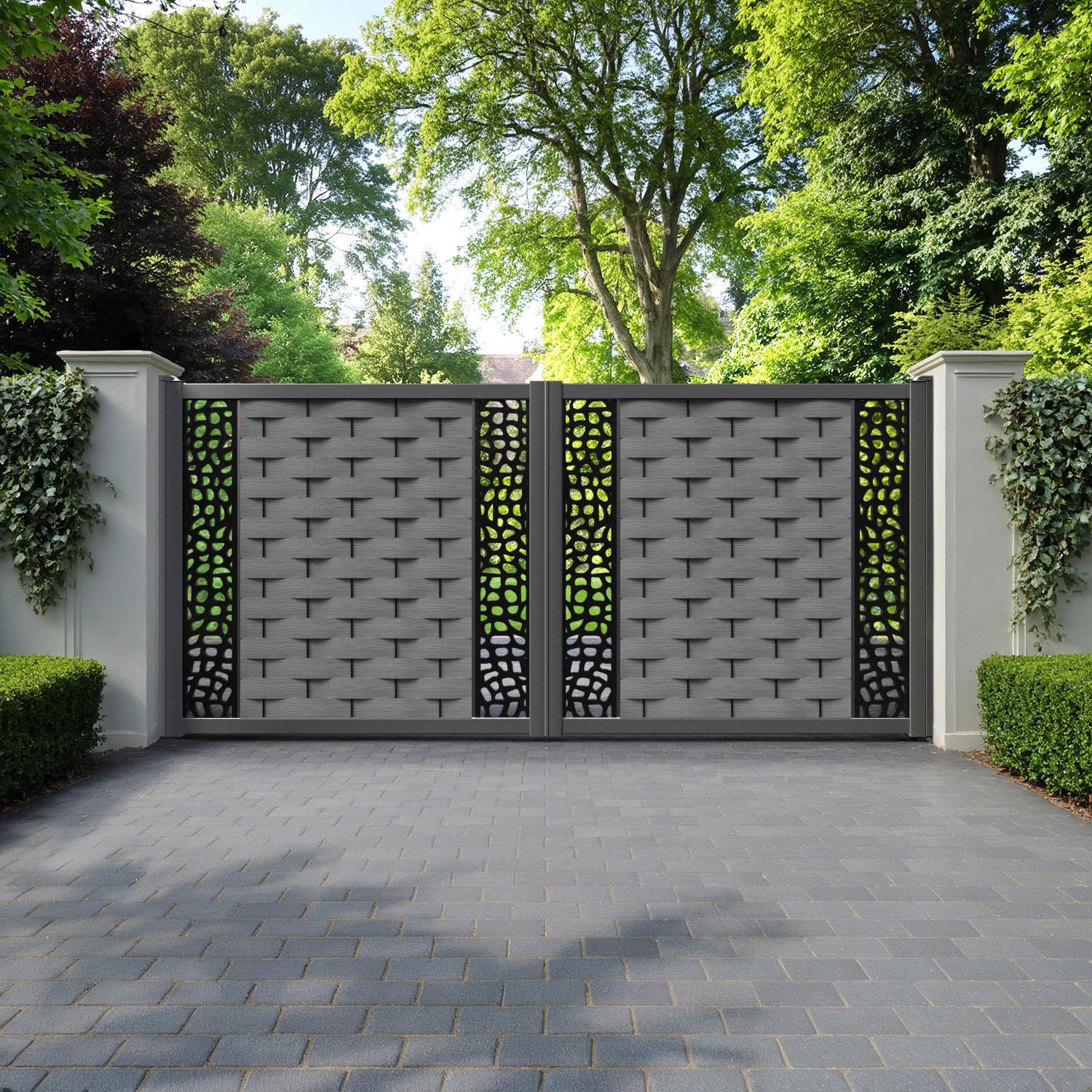 Ripple Pebble Straight Top Driveway Gate - Mid Grey - Middle & End Screen
