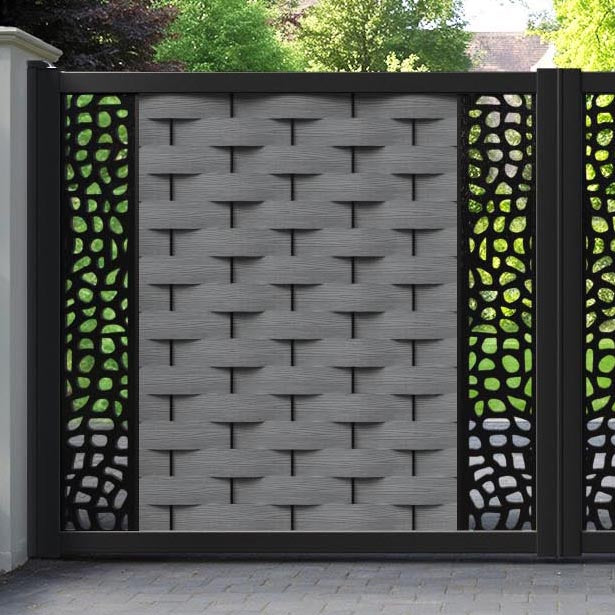 Ripple Pebble Straight Top Driveway Gate - Mid Grey - Middle & End Screen
