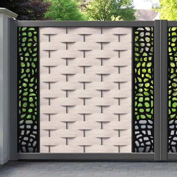 Ripple Pebble Straight Top Driveway Gate - Mid Stone - Middle & End Screen