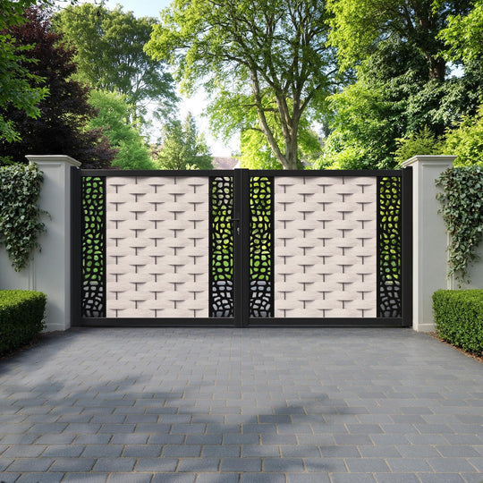 Ripple Pebble Straight Top Driveway Gate - Mid Stone - Middle & End Screen
