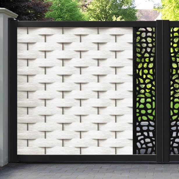 Ripple Pebble Straight Top Driveway Gate - Light Stone - Middle Screen