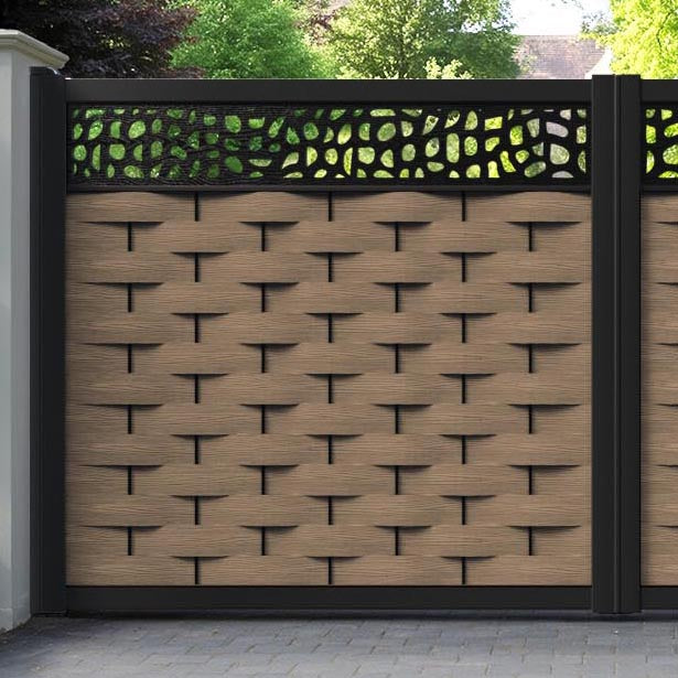 Ripple Pebble Straight Top Driveway Gate - Teak - Top Screen