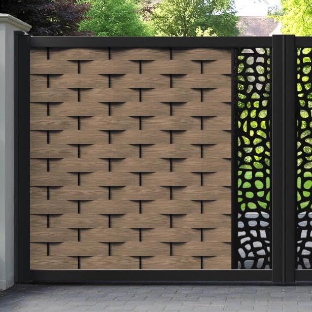 Ripple Pebble Straight Top Driveway Gate - Teak - Middle Screen