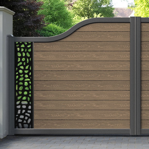 Classic Pebble Curved Top Driveway Gate - Teak - End Screen