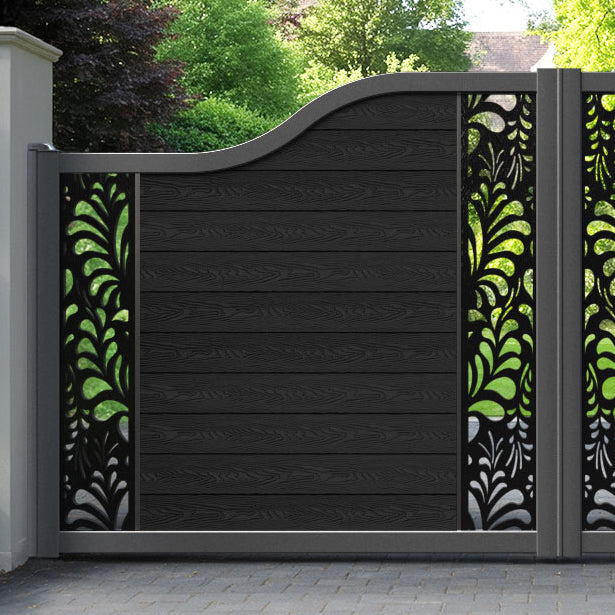 Classic Petal Curved Top Driveway Gate - Black - Middle & End Screen