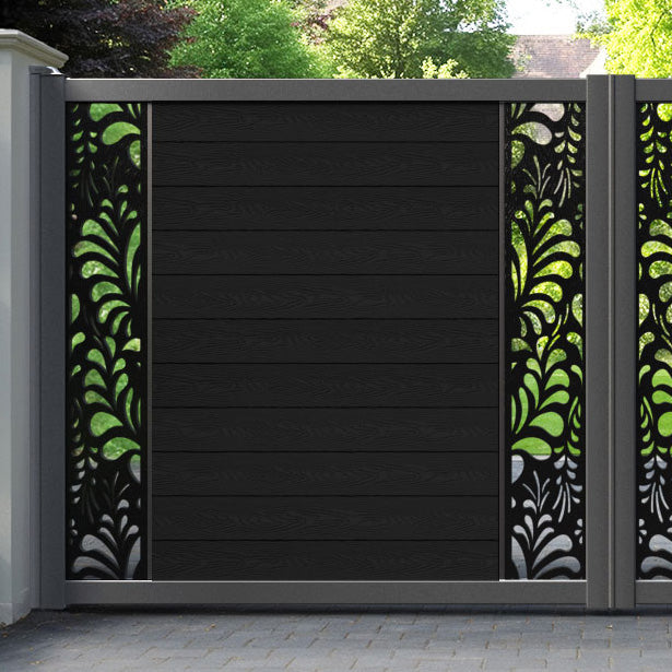 Classic Petal Straight Top Driveway Gate - Black - Middle & End Screen
