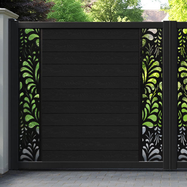 Classic Petal Straight Top Driveway Gate - Black - Middle & End Screen