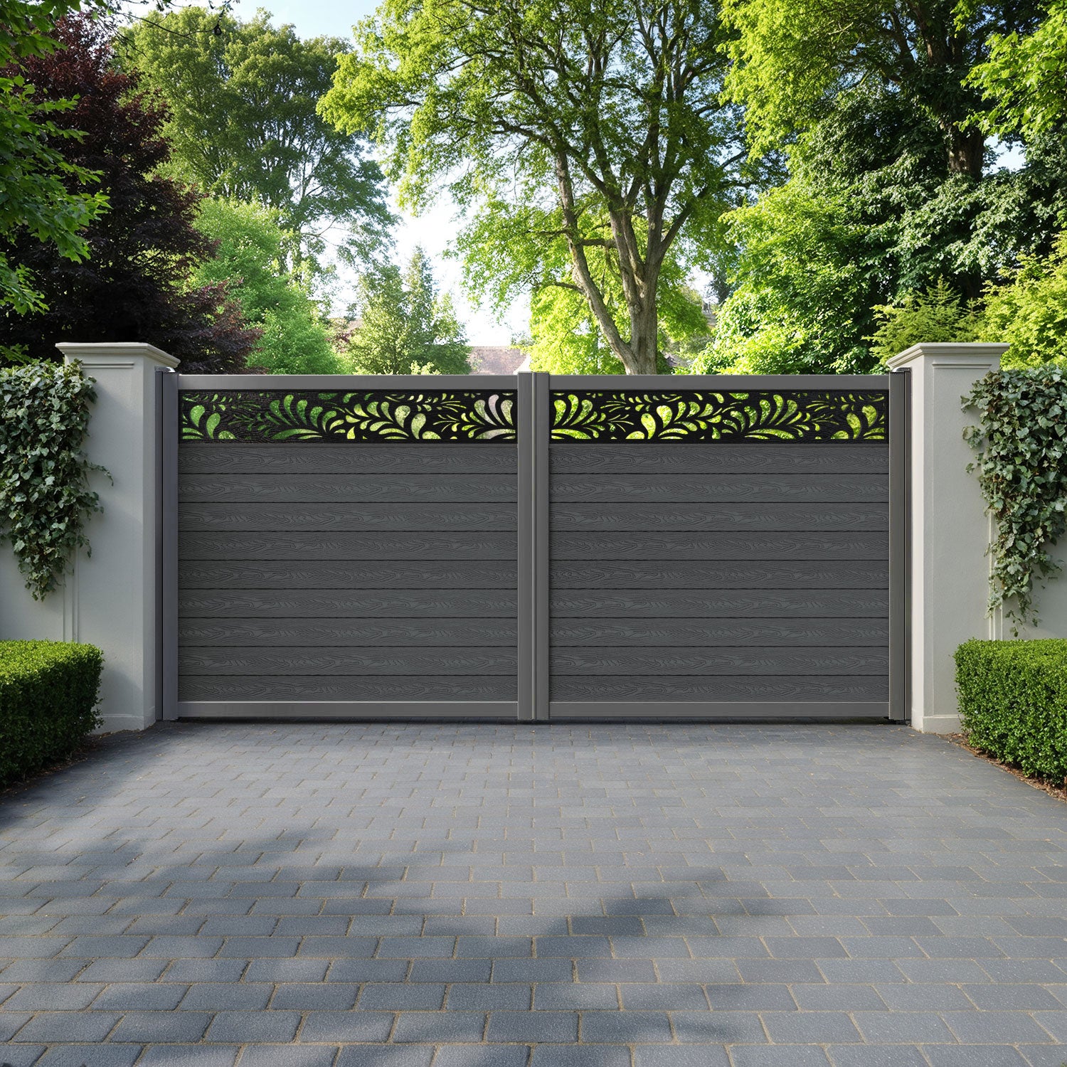 Classic Petal Straight Top Driveway Gate - Dark Grey - Top Screen