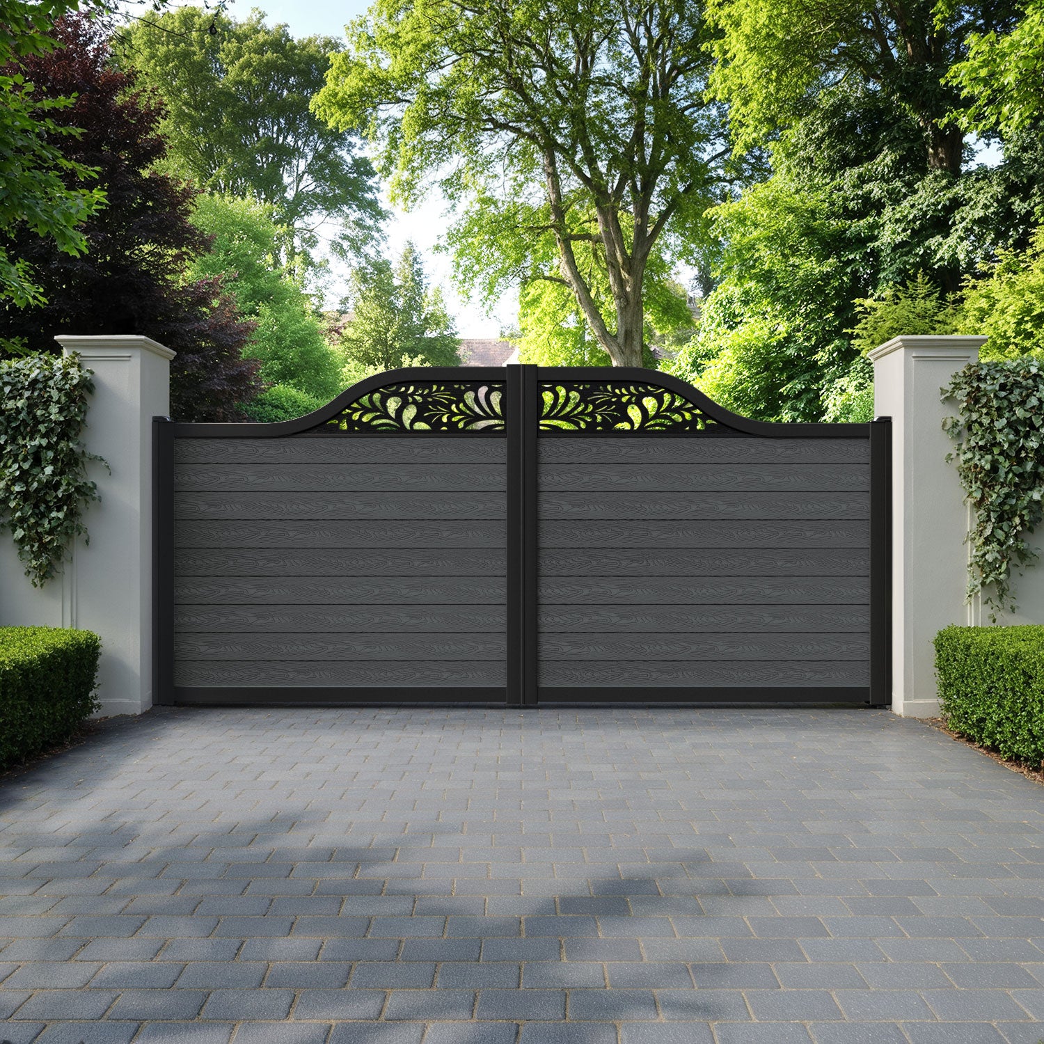Classic Petal Curved Top Driveway Gate - Dark Grey - Top Screen