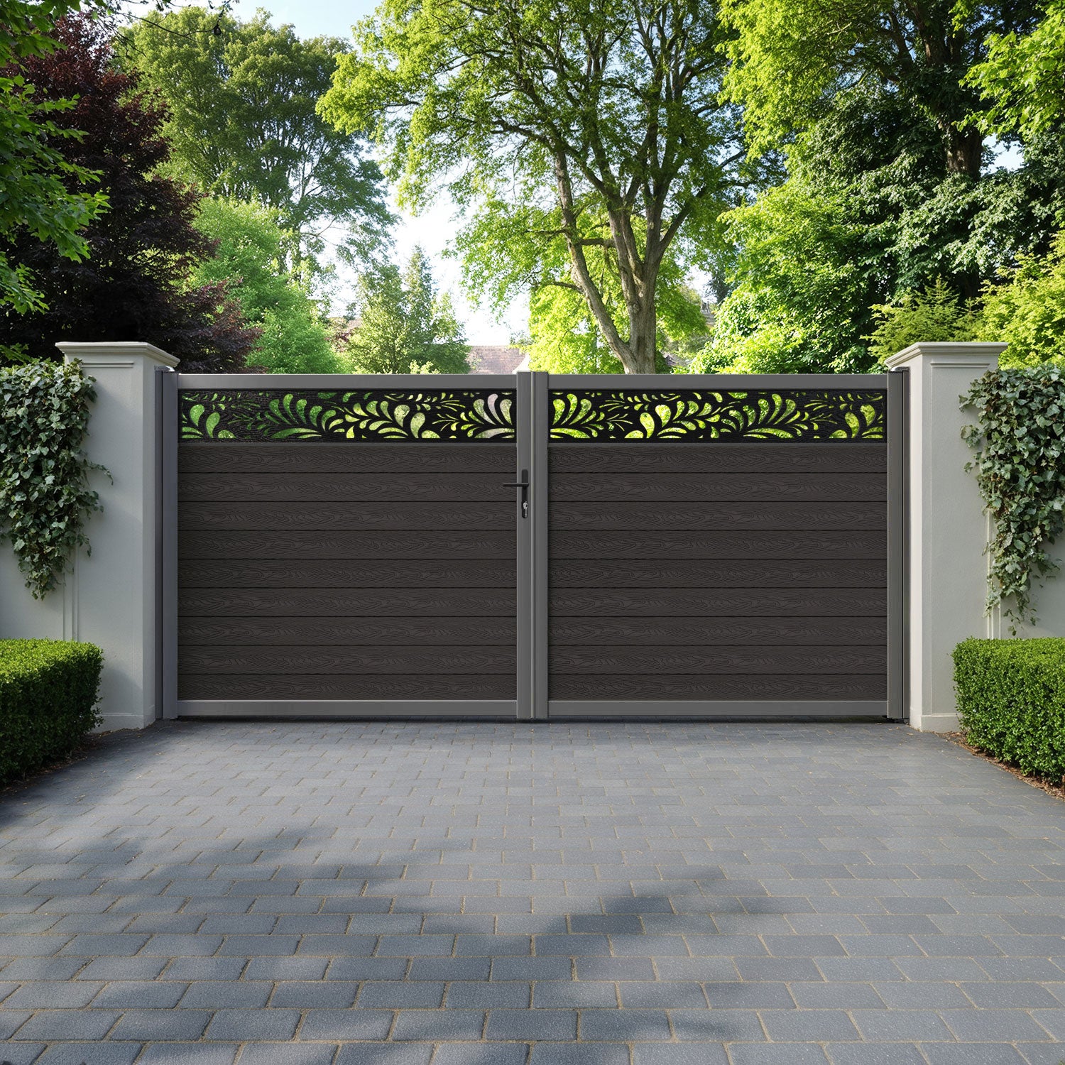 Classic Petal Straight Top Driveway Gate - Dark Oak - Top Screen
