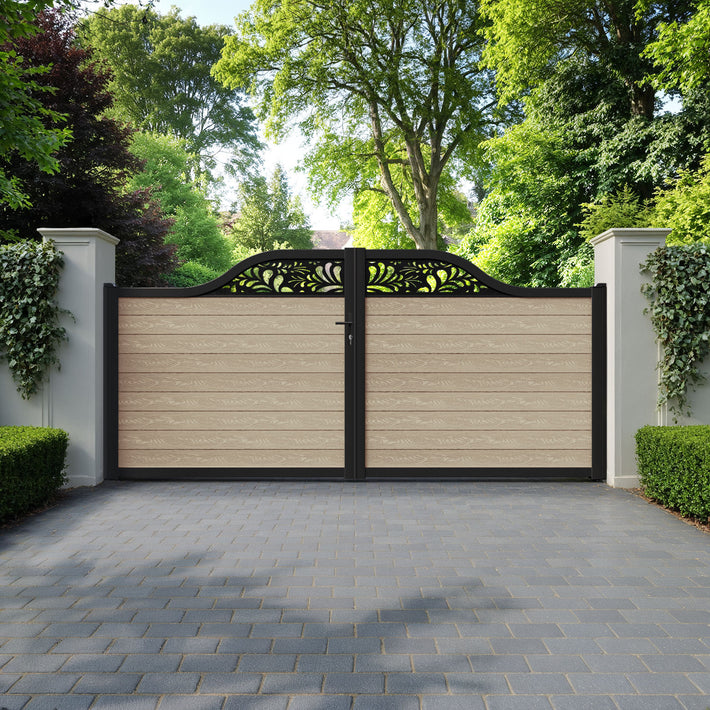 Classic Petal Curved Top Driveway Gate - Light Oak - Top Screen