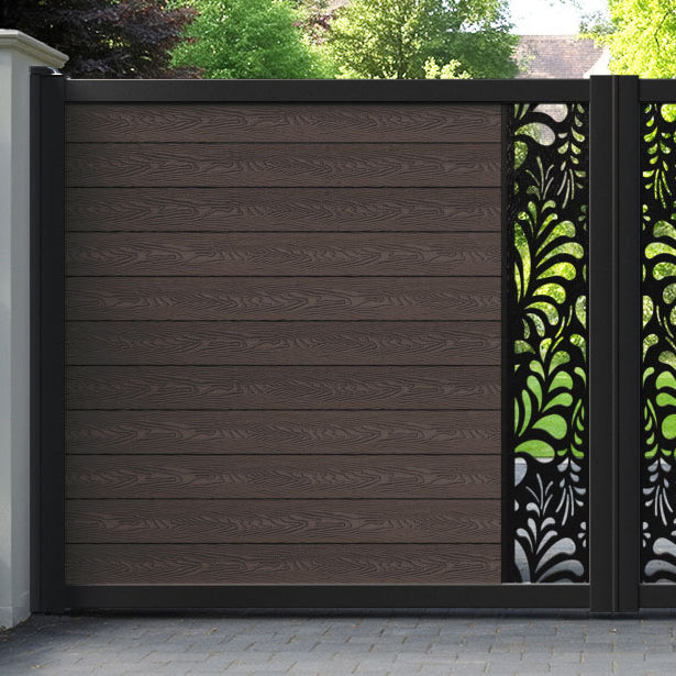 Classic Petal Straight Top Driveway Gate - Mid Brown - Middle Screen