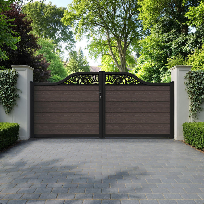 Classic Petal Curved Top Driveway Gate - Mid Brown - Top Screen