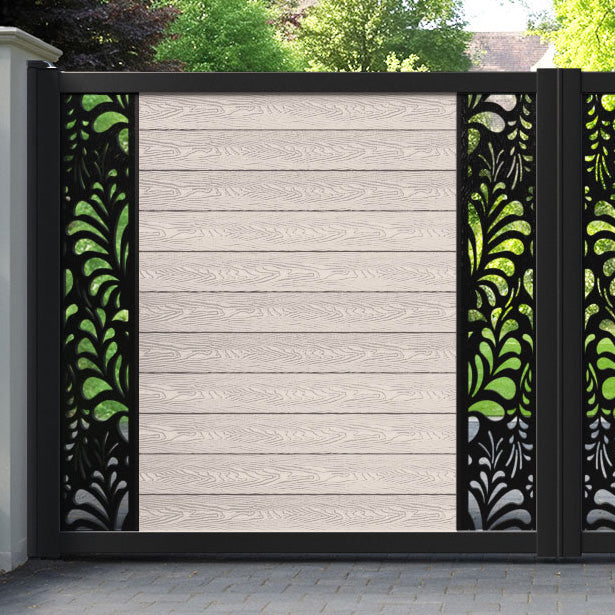 Classic Petal Straight Top Driveway Gate - Mid Stone - Middle & End Screen