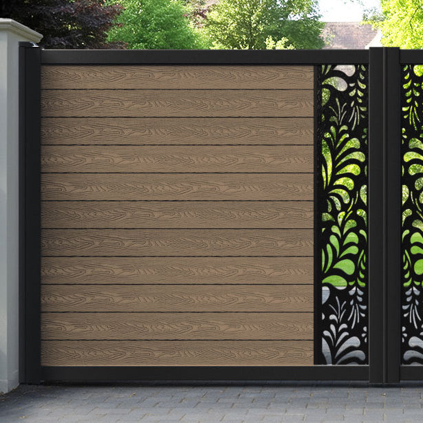 Classic Petal Straight Top Driveway Gate - Teak - Middle Screen