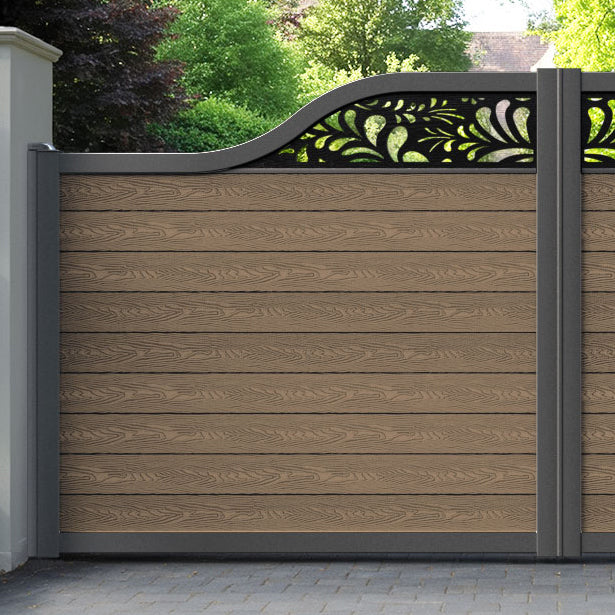 Classic Petal Curved Top Driveway Gate - Teak - Top Screen