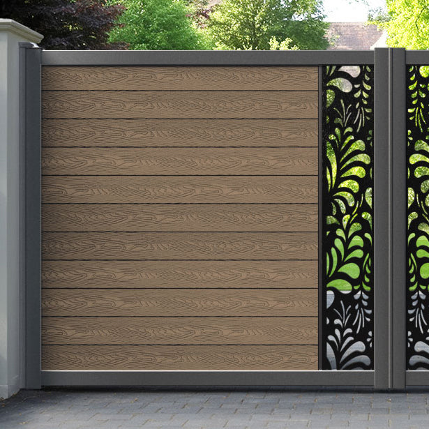 Classic Petal Straight Top Driveway Gate - Teak - Middle Screen