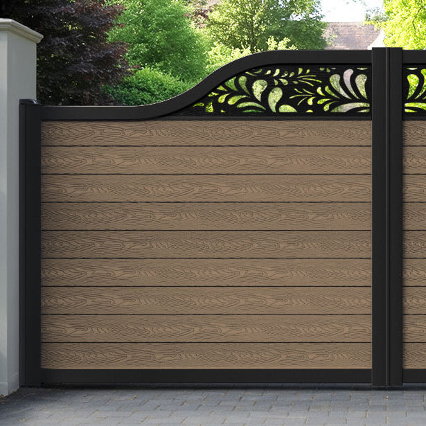 Classic Petal Curved Top Driveway Gate - Teak - Top Screen