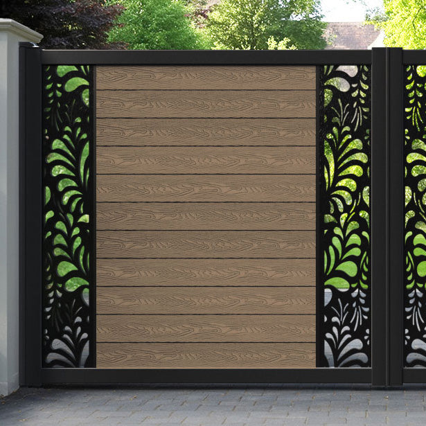 Classic Petal Straight Top Driveway Gate - Teak - Middle & End Screen