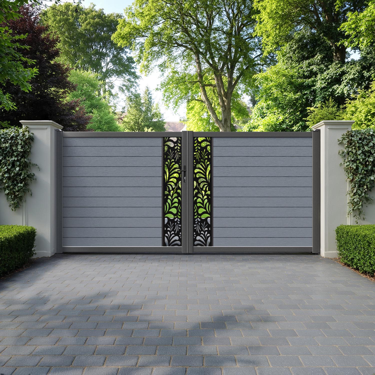 Fusion Petal Straight Top Driveway Gate - Anthracite - Middle Screen
