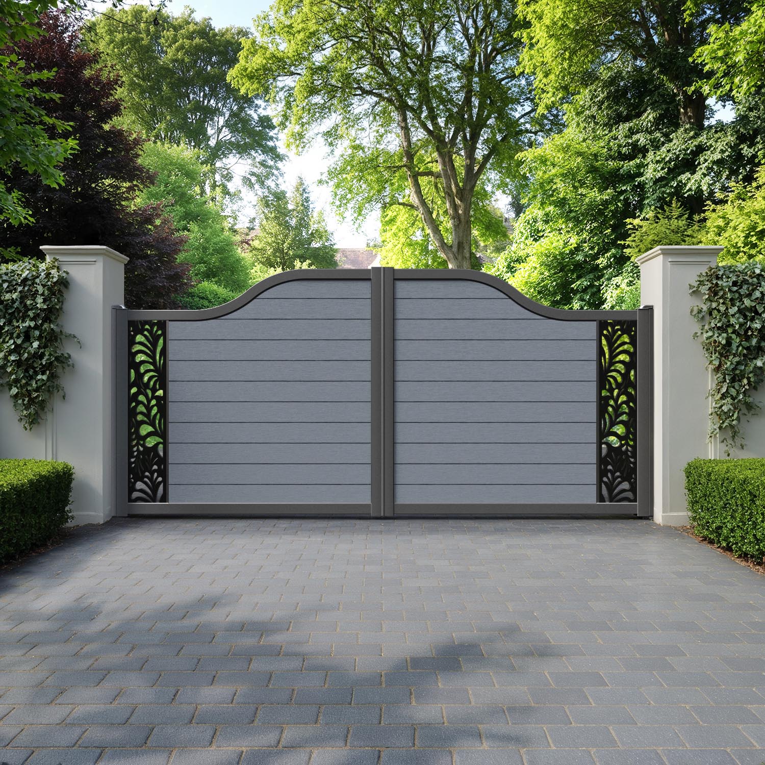 Fusion Petal Curved Top Driveway Gate - Anthracite - End Screen