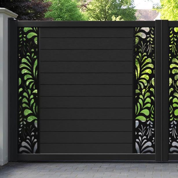 Fusion Petal Straight Top Driveway Gate - Black - Middle & End Screen