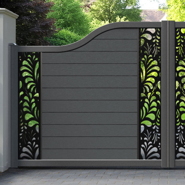 Fusion Petal Curved Top Driveway Gate - Dark Grey - Middle & End Screen