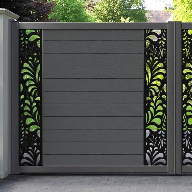 Fusion Petal Straight Top Driveway Gate - Dark Grey - Middle & End Screen