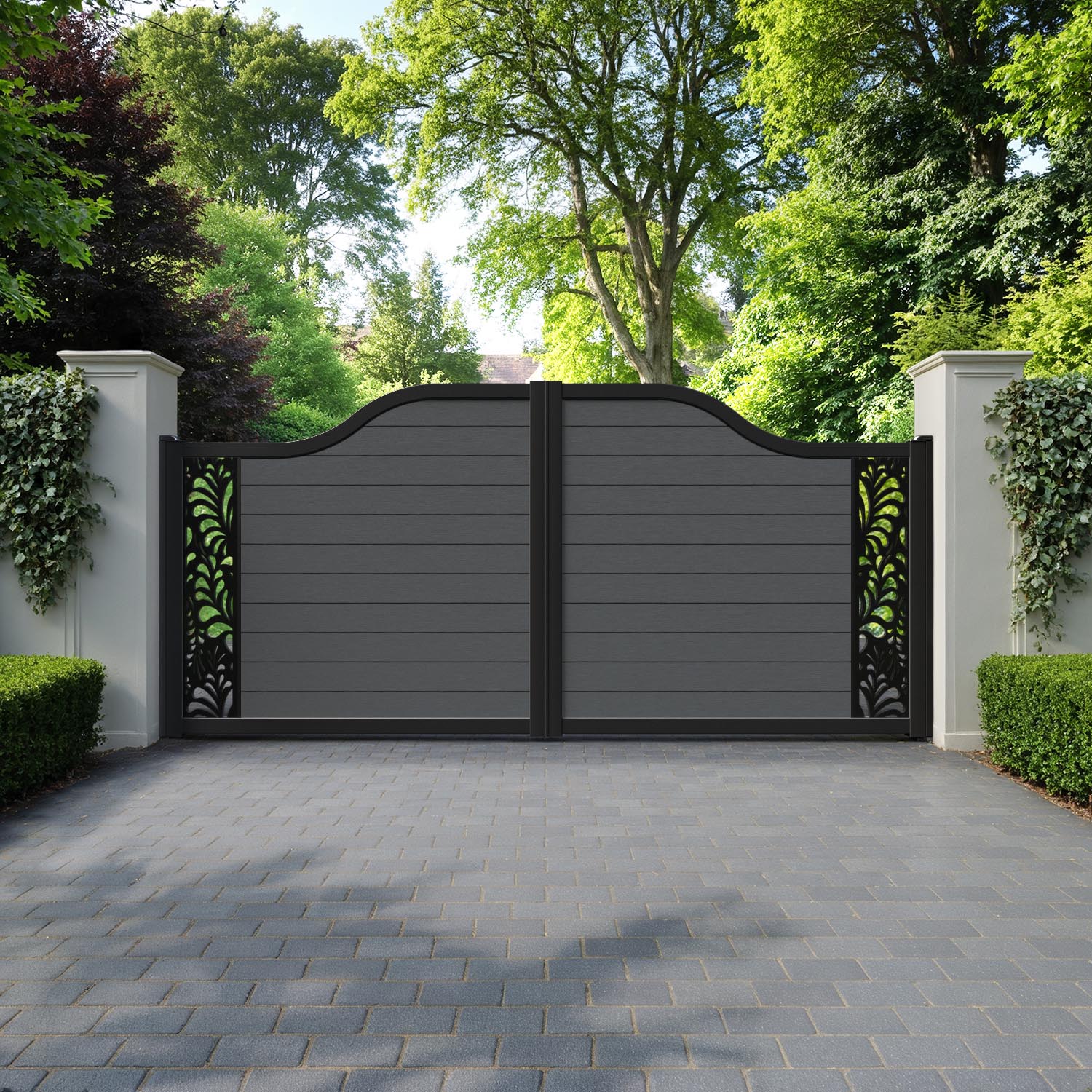 Fusion Petal Curved Top Driveway Gate - Dark Grey - End Screen