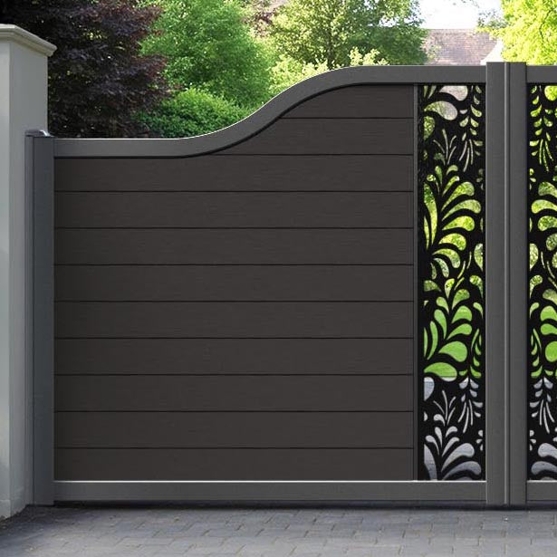 Fusion Petal Curved Top Driveway Gate - Dark Oak - Middle Screen