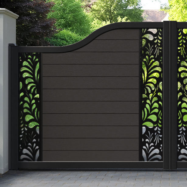 Fusion Petal Curved Top Driveway Gate - Dark Oak - Middle & End Screen