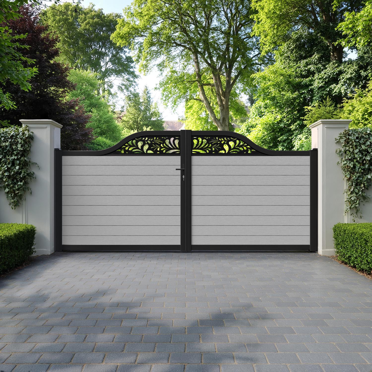 Fusion Petal Curved Top Driveway Gate - Light Grey - Top Screen