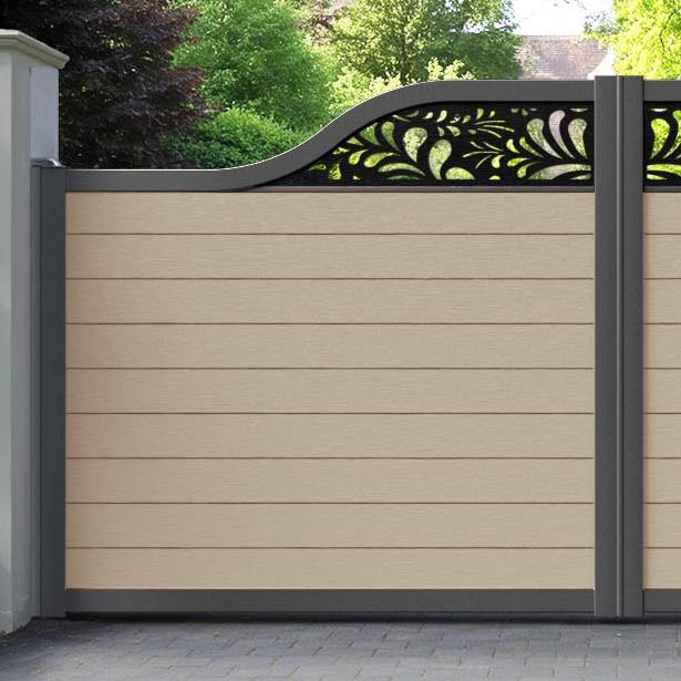 Fusion Petal Curved Top Driveway Gate - Light Oak - Top Screen