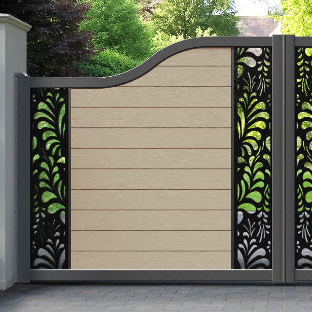 Fusion Petal Curved Top Driveway Gate - Light Oak - Middle & End Screen