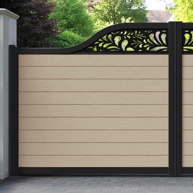 Fusion Petal Curved Top Driveway Gate - Light Oak - Top Screen