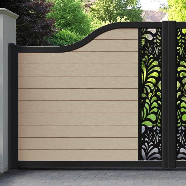 Fusion Petal Curved Top Driveway Gate - Light Oak - Middle Screen
