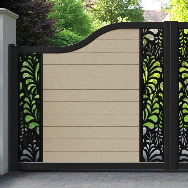 Fusion Petal Curved Top Driveway Gate - Light Oak - Middle & End Screen