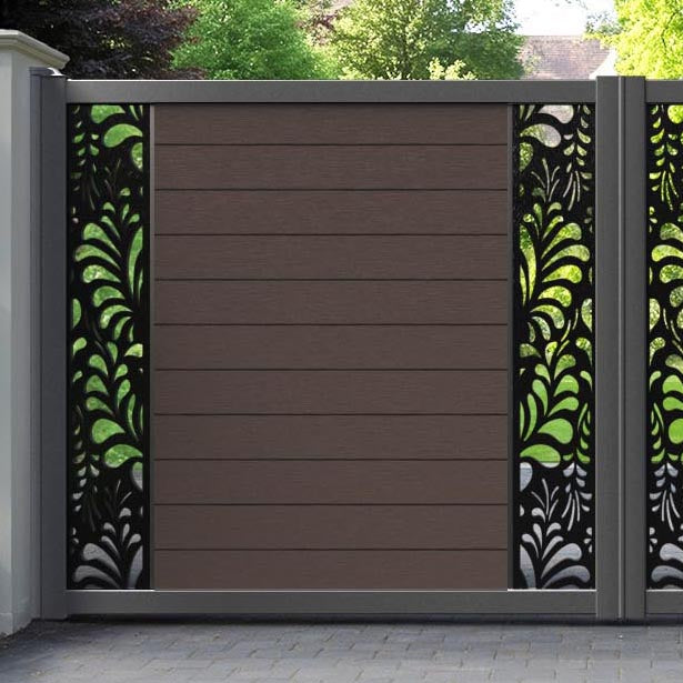 Fusion Petal Straight Top Driveway Gate - Mid Brown - Middle & End Screen
